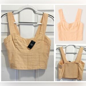 NWT Abercrombie & Fitch Cropped Linen Blend Corset Top Apricot Orange Medium NEW